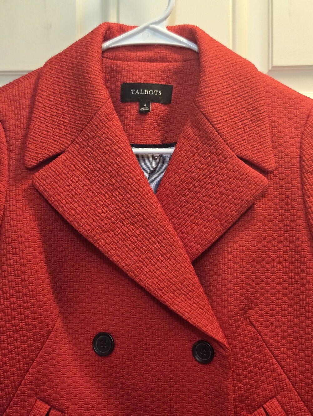 Talbots Red Textured Double-Breasted Pea Coat